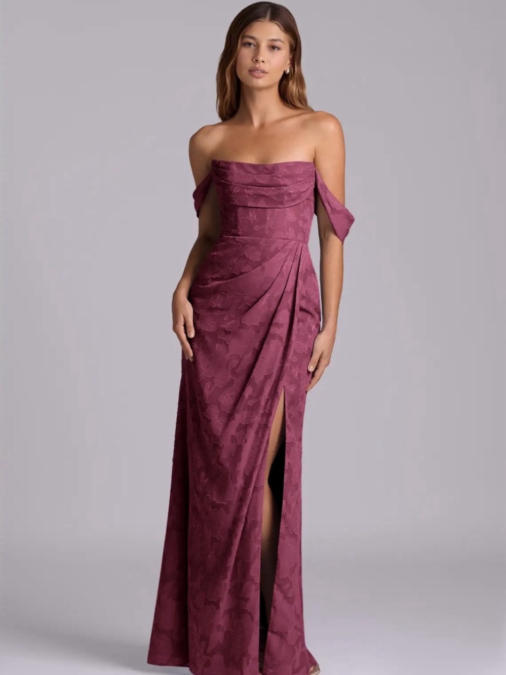 Azazie Johana Mulberry Floral Burnout Bridesmaid Dress